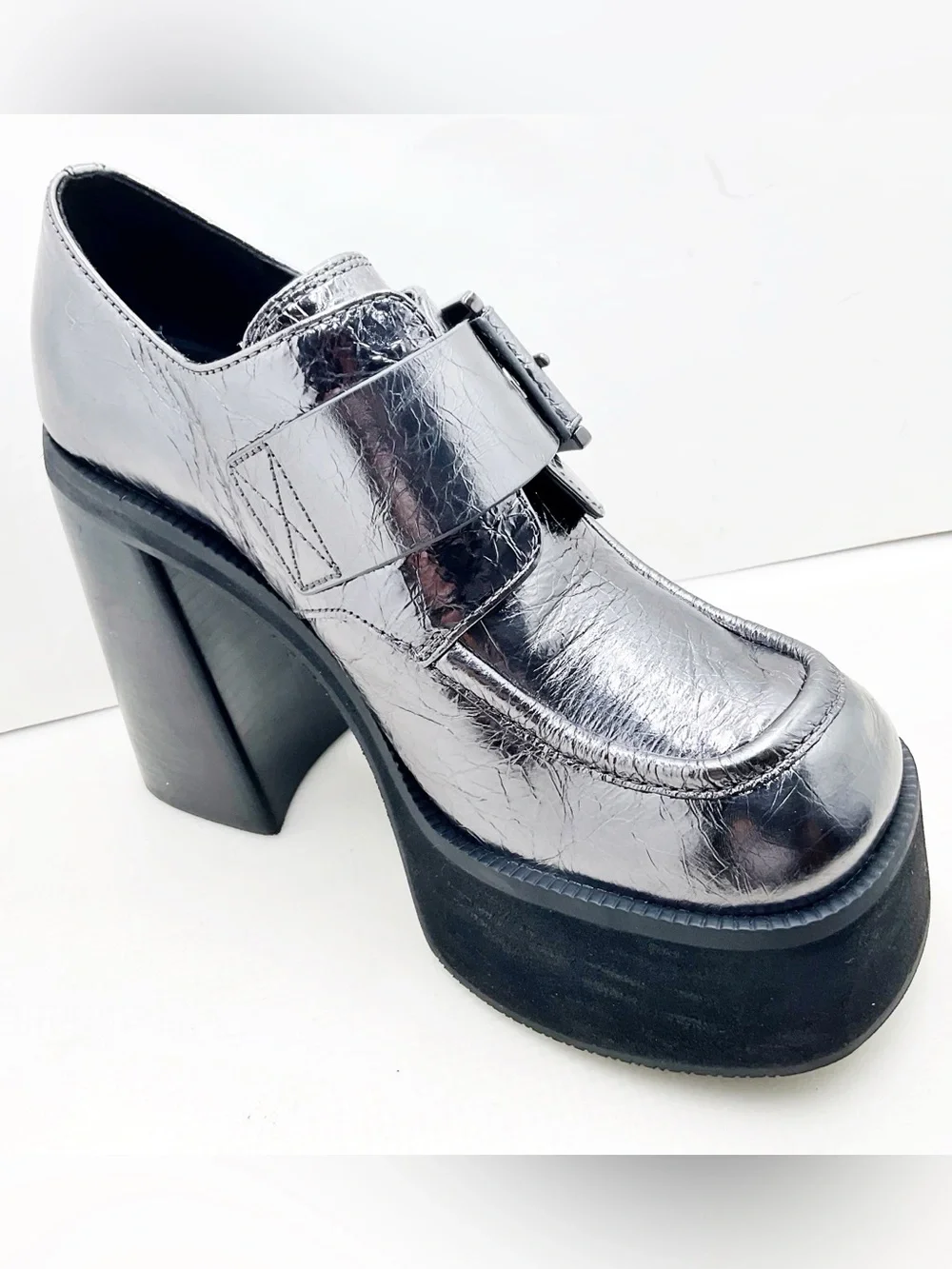 {MICHAEL Michael Kors} Colby Crackled Gunmetal Metallic Leather Platforms